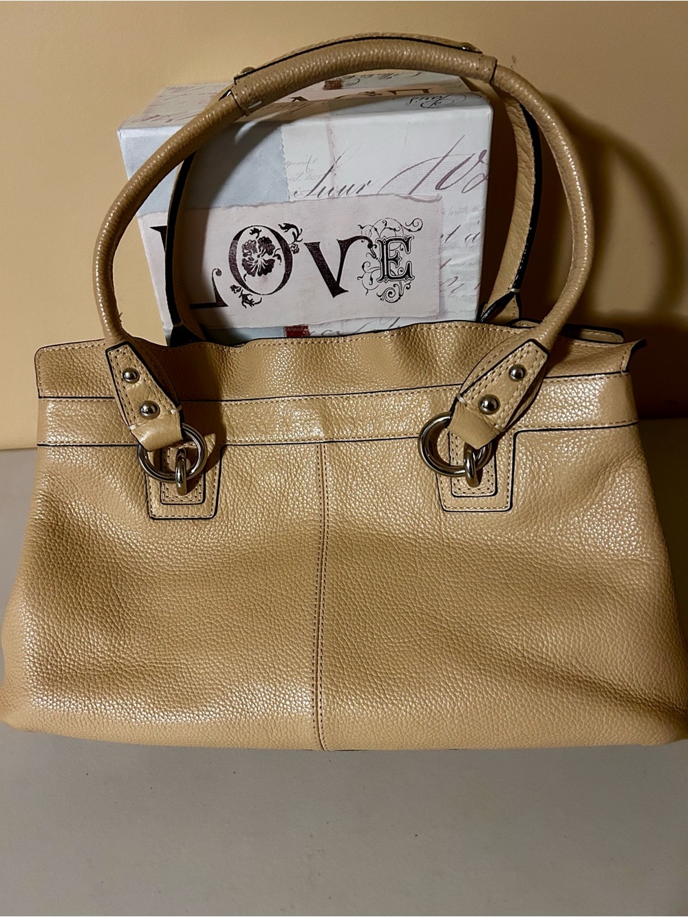 Coach Pebbled Leather Shoulder Tote in Light Tan - Picture 2 of 9